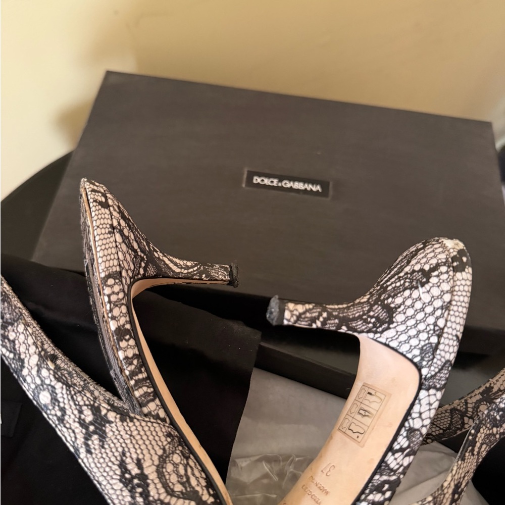 Dolce & Gabbana Black Lace Slingback Pointed-Toe Heels + Dust Bag + Box - Picture 2 of 9